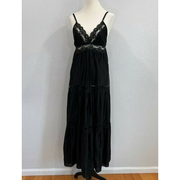 Berrette New York Night Gown Womans M Black Lingerie Lace V Neck Vintage - Picture 1 of 10